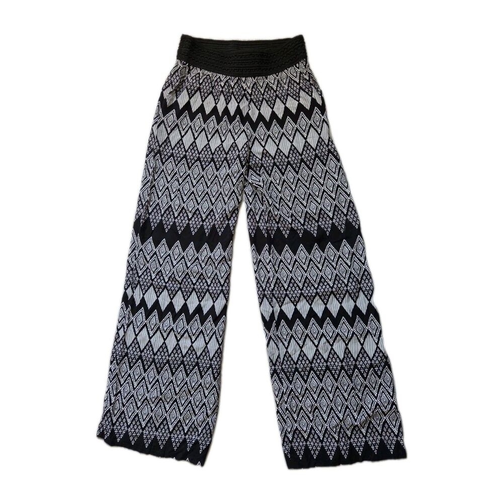 Joe B Joe Benbasset Palazzo Pants Black White Geometric Boho Wide Leg Large EUC